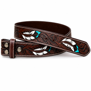 Feather Embossed Western Belt - Dark Brown