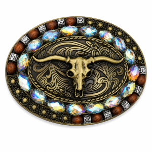 Longhorn Beaded Western Belt Buckle