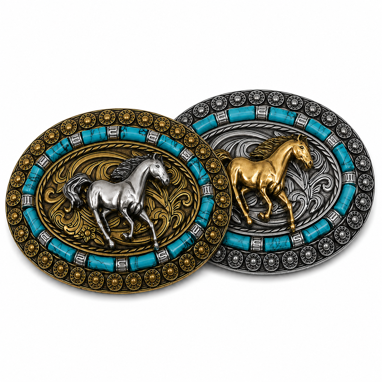 Turquoise Running Horse Western Belt Buckle